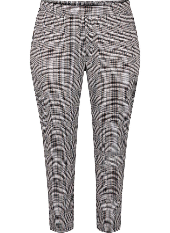 Cropped Maddison bukser med ternet mønster, Beige Brown Check, Packshot image number 0