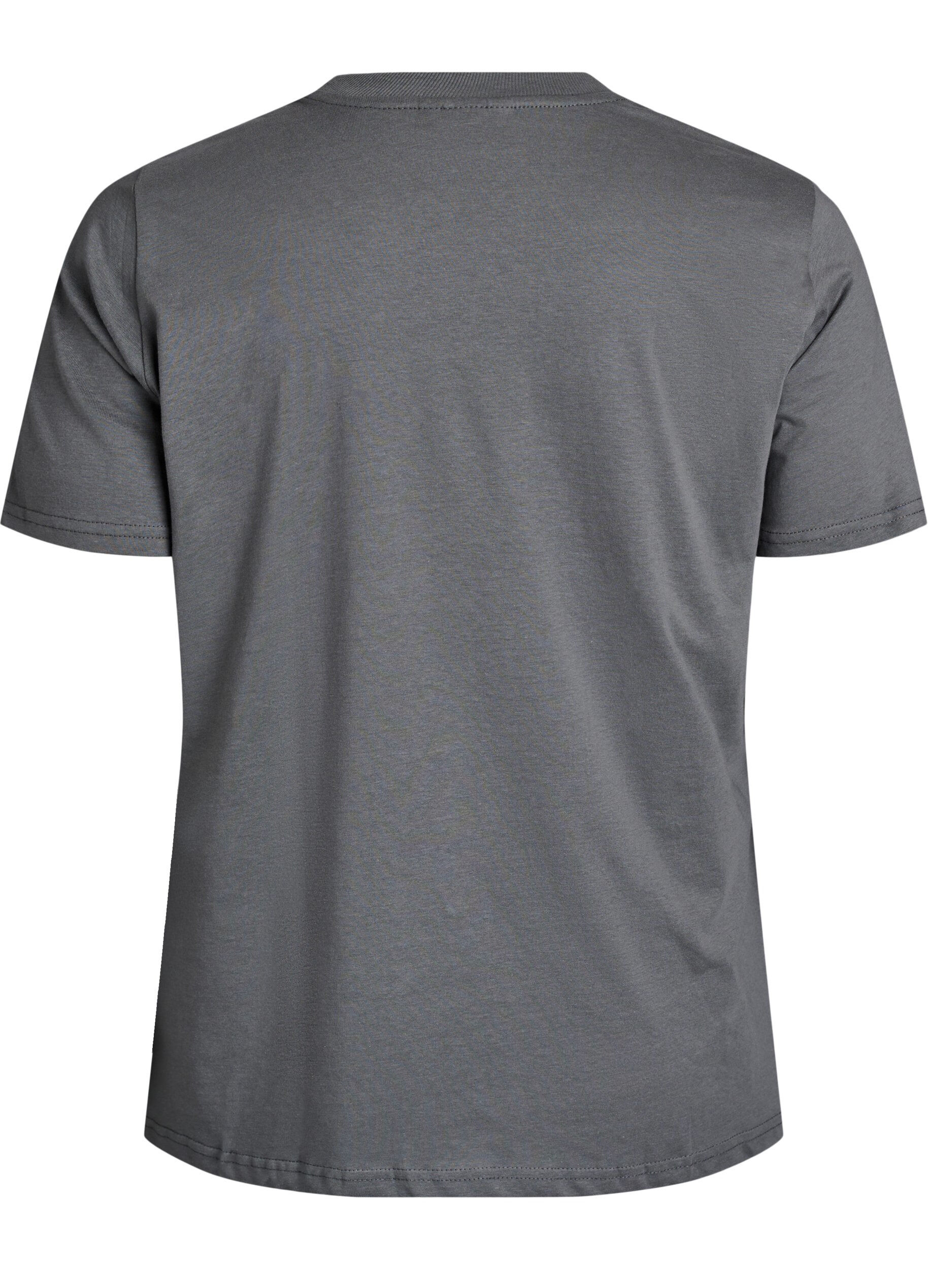 Zizzi Basis t-shirt i bomuld med rund hals, Gr&aring;, Packshot image number 1