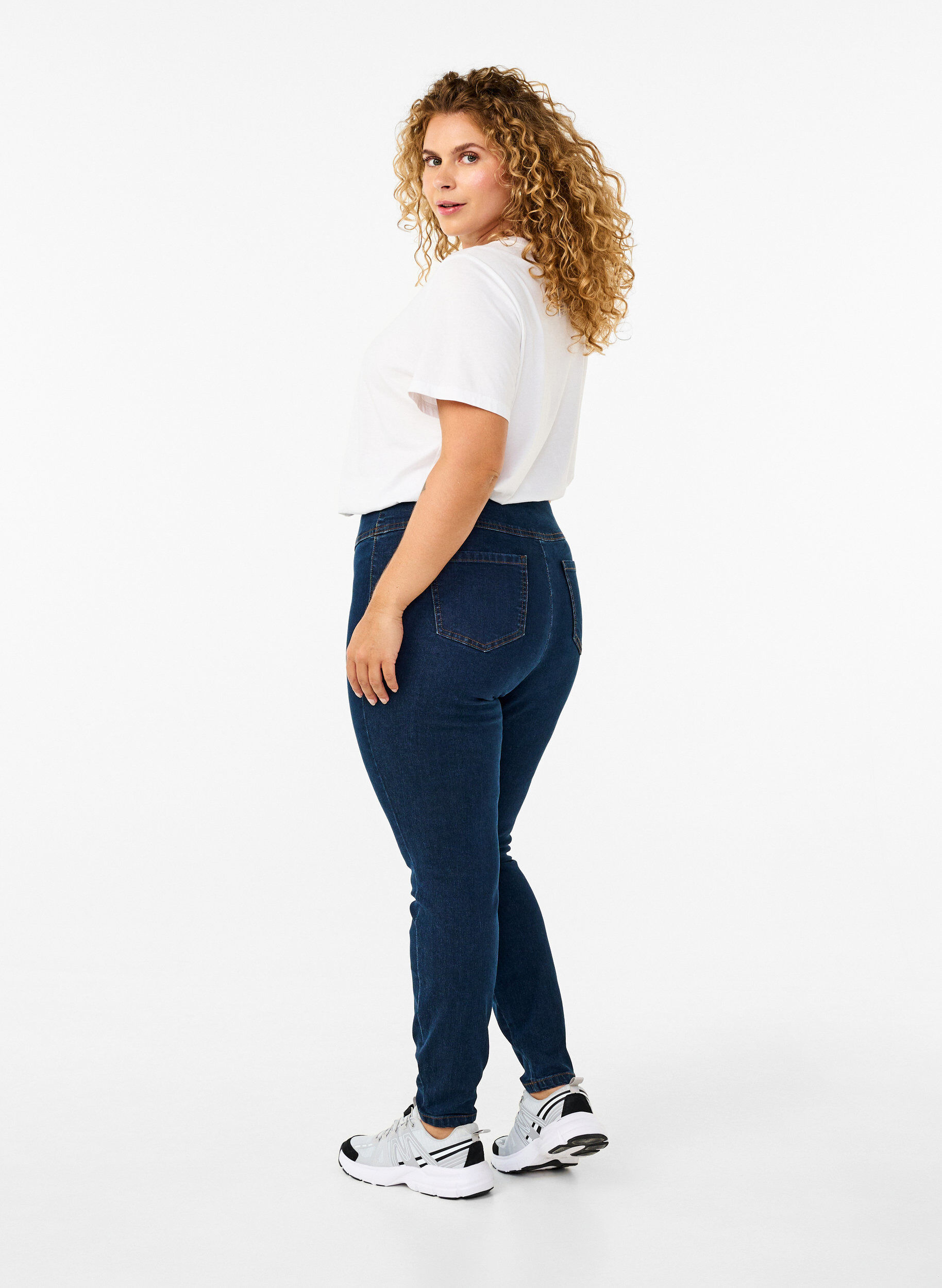 Zizzi Stretchy jeggings med h&oslash;j talje, Dark Blue, Model image number 1
