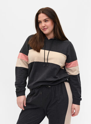Sweatshirt med hætte og trackdetaljer, DGM/Rose, Model image number 0
