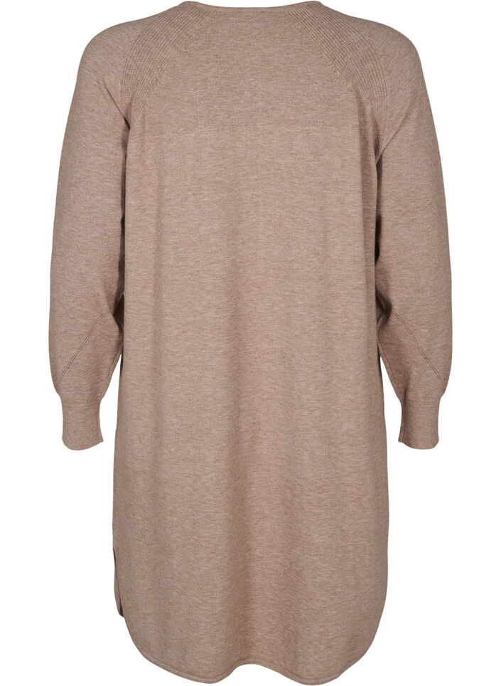 Strikkjole med rund hals og strikket mønster, Fossil Mel., Packshot image number 1