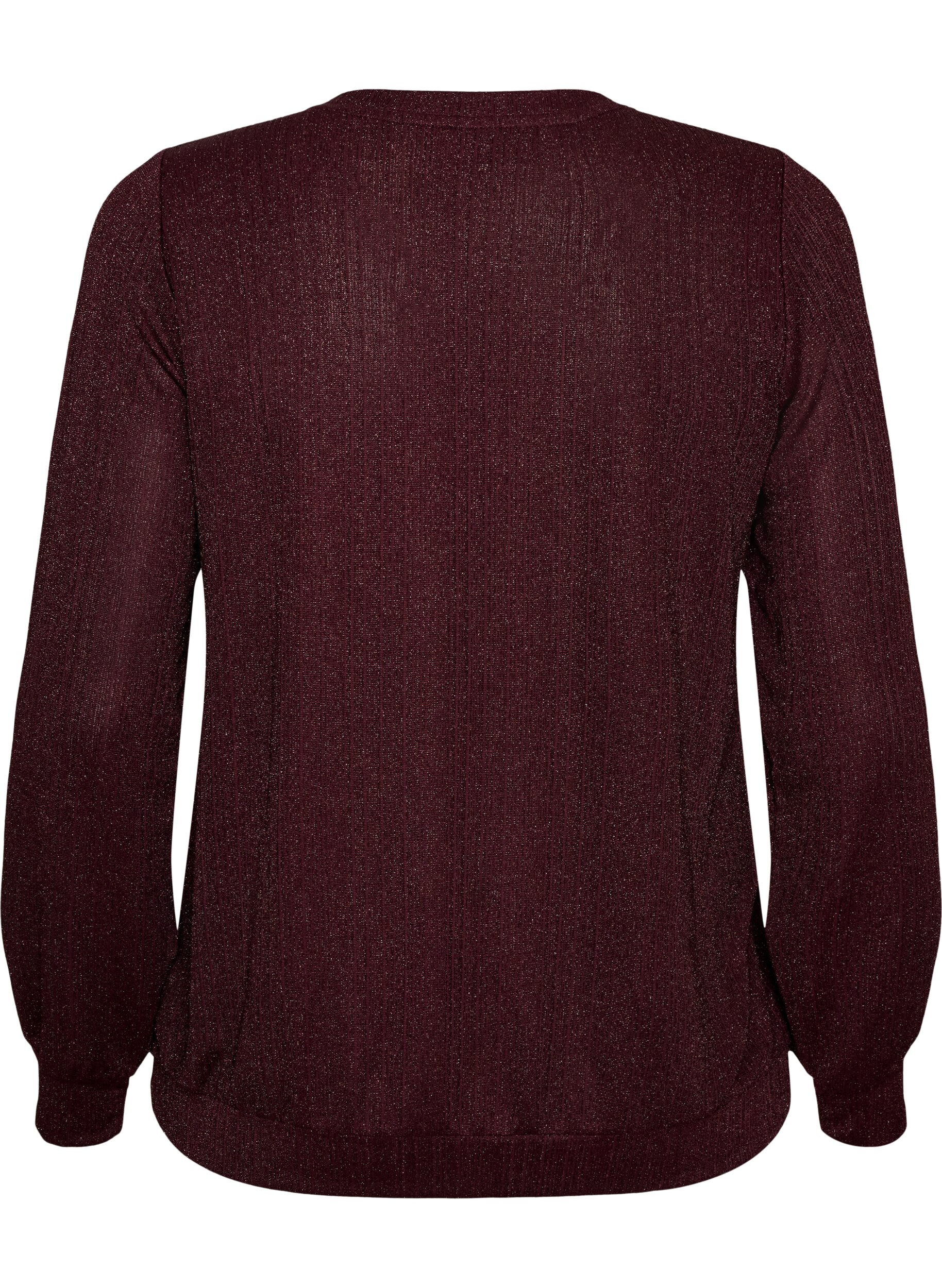 ZizziBluse med lodret struktur og glittertr&aring;d, R&oslash;d, Packshot image number 1