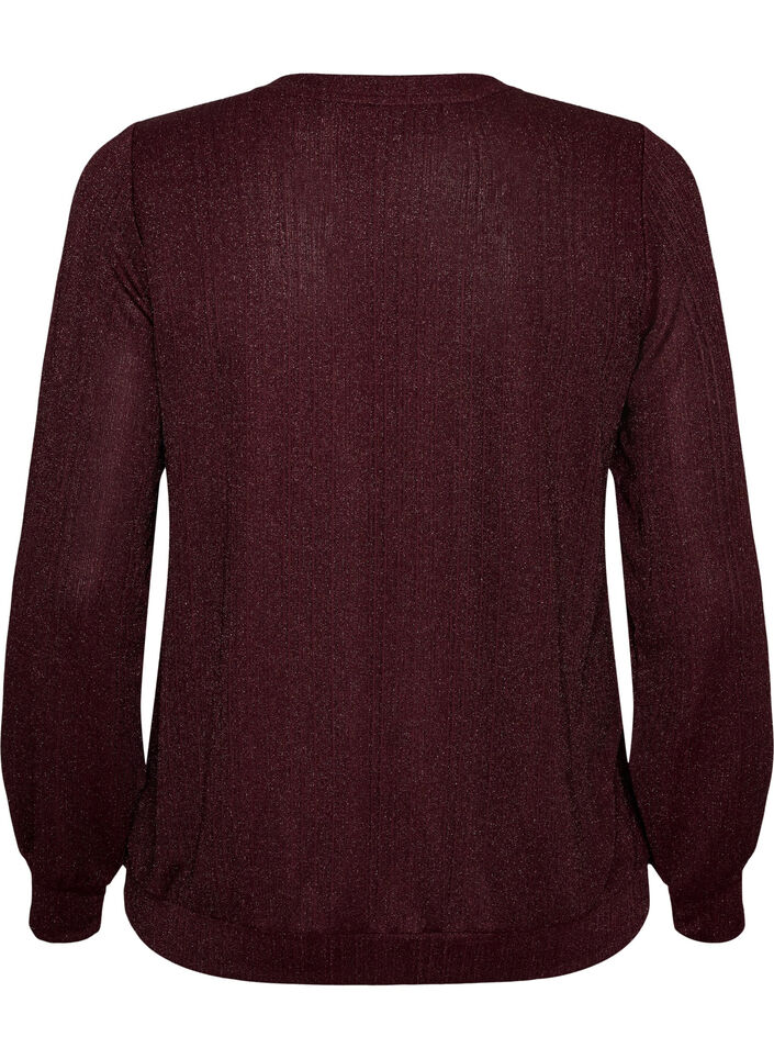 Bluse med lodret struktur og glittertr&aring;d, R&oslash;d, Packshot image number 1