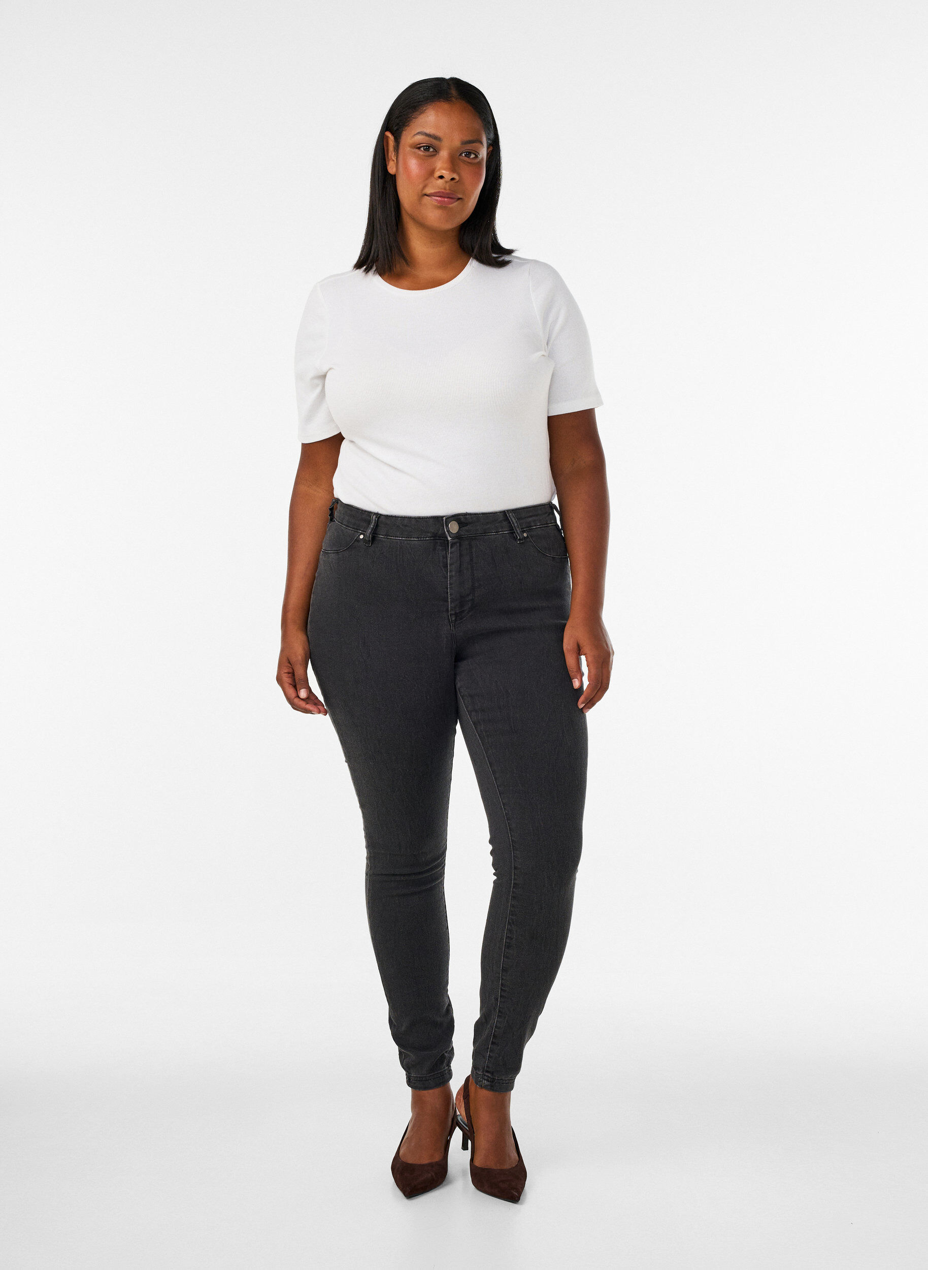 Jeggings i bomuldsblanding, Grey Denim, Model