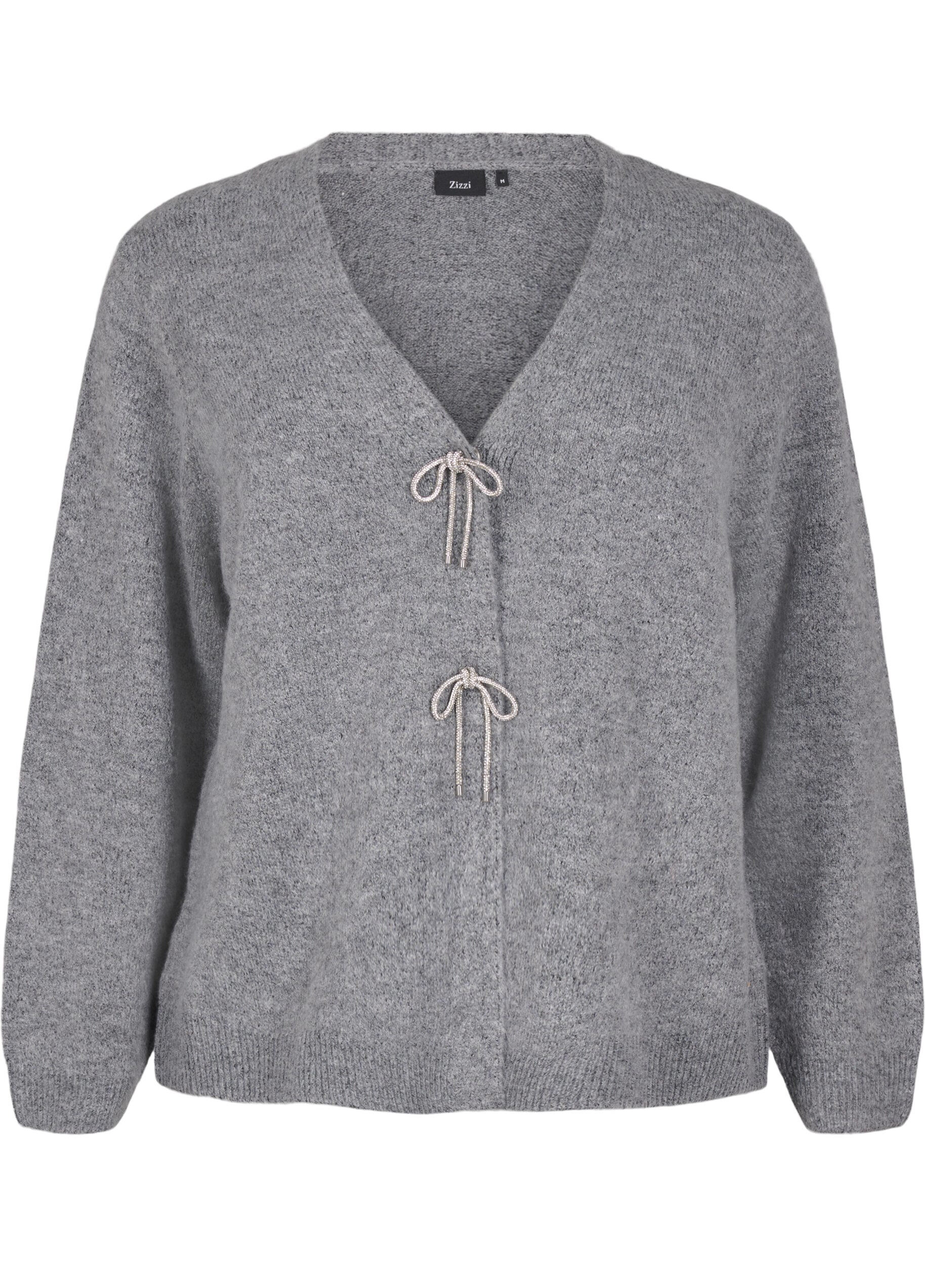 Zizzi Strikcardigan med s&oslash;lvsl&oslash;jfe, Medium Grey Melange, Packshot image number 0