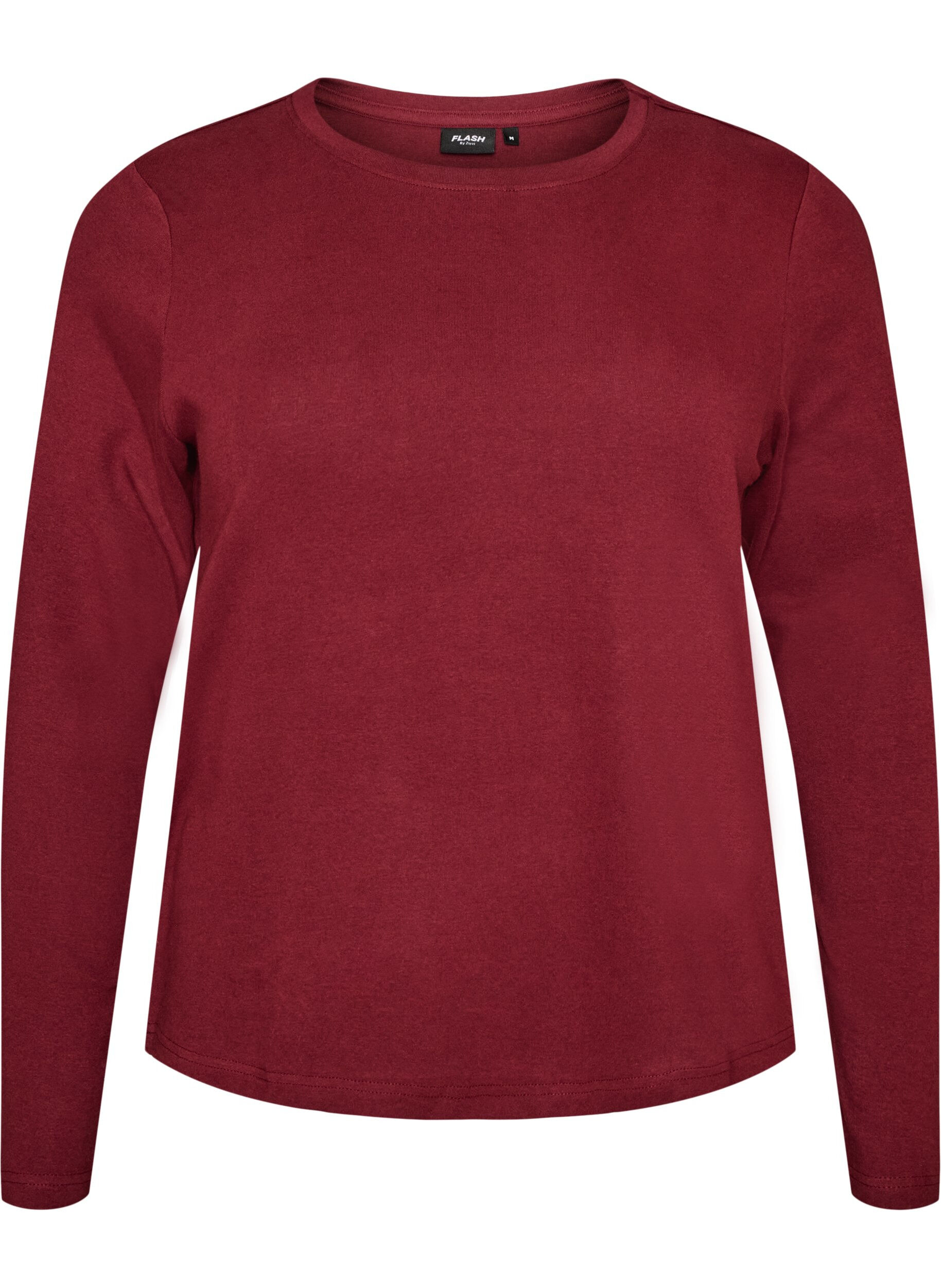 ZizziLang&aelig;rmet basis T-shirt med rund hals, R&oslash;d, Packshot image number 0