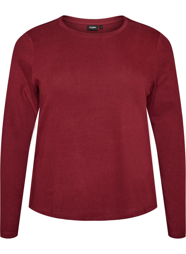 Lang&aelig;rmet basis T-shirt med rund hals, R&oslash;d, Packshot image number 0