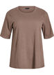 Ribbet jerseybluse med korte &aelig;rmer, Brun, Packshot image number 0