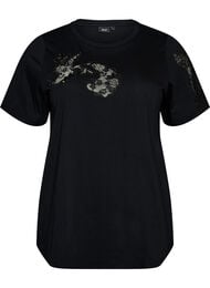 T-shirt i bomuld med blondeapplikationer, Sort