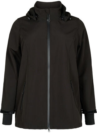 Kort softshell jakke med aftagelig hætte, Black, Packshot image number 0