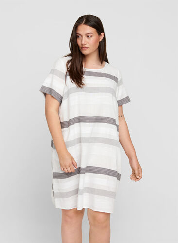 Stribet kjole med korte ærmer, White Stripe, Model image number 0