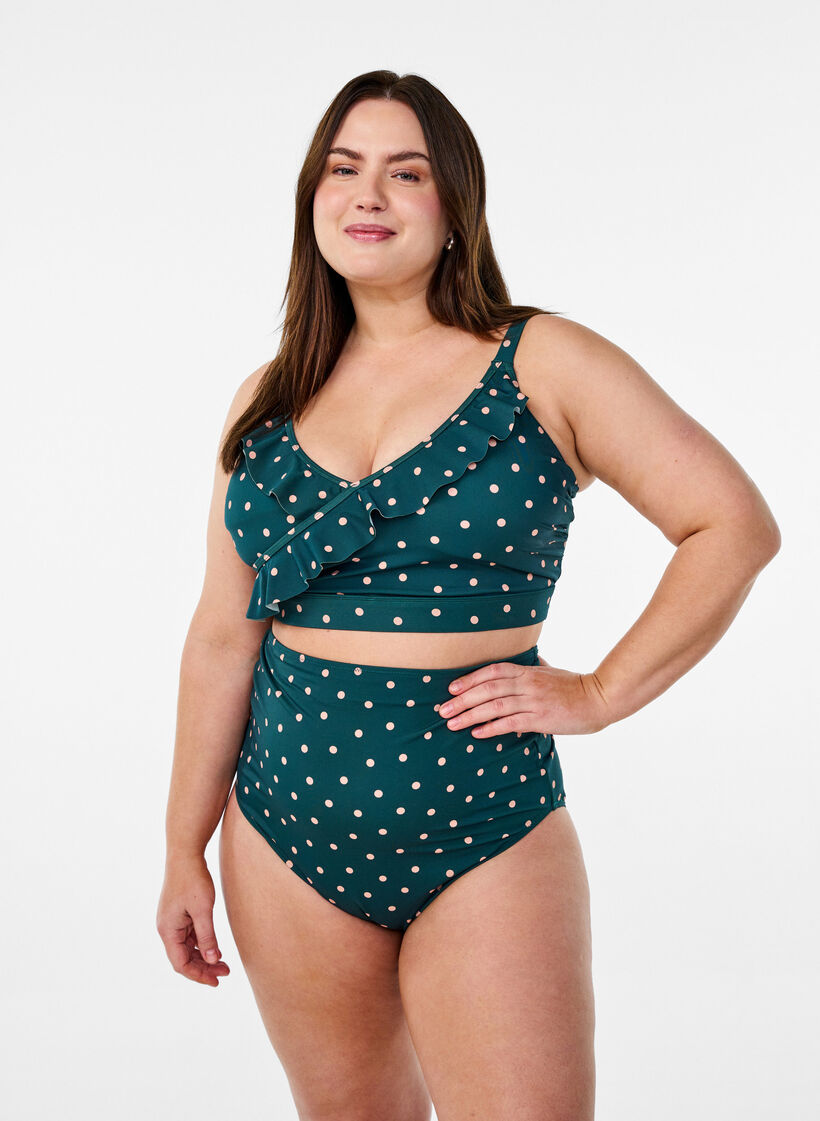 Bikini bh med prikker og fl&aelig;sedetaljer, Gr&oslash;n, Image image number 0