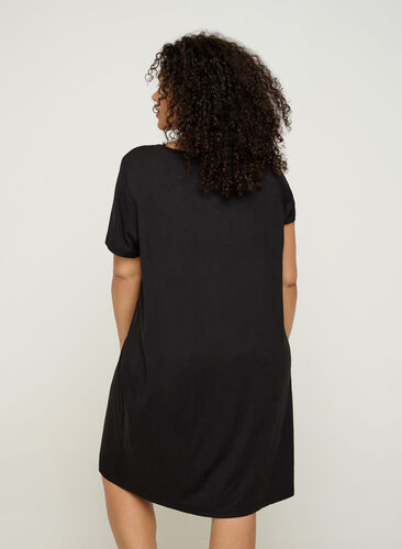 Ensfarvet kjole med korte ærmer, Black, Model image number 1