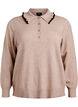 Strikbluse med flæsedekoreret polokrave, Beige, Packshot image number 0