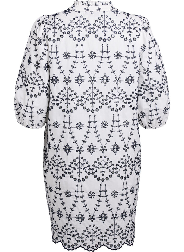 Kjole med kontrastfarvet broderi anglaise, White w. Navy Blazer, Packshot image number 1