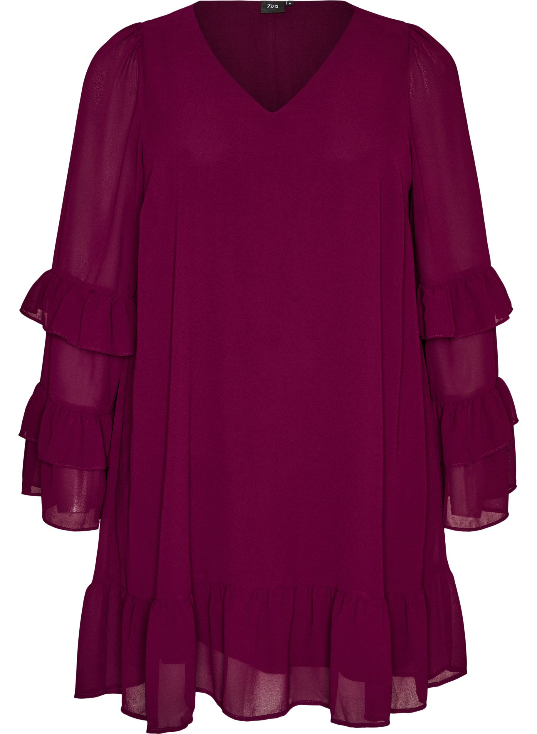 ZizziKort kjole med transparente fl&aelig;se&aelig;rmer, Lilla, Packshot image number 0