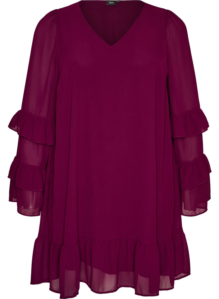 Kort kjole med transparente fl&aelig;se&aelig;rmer, Lilla, Packshot image number 0