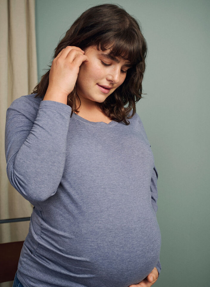 Basis graviditets bluse med lange ærmer, Nightshadow Blue, Image