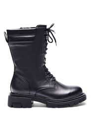 Wide fit læderstøvle med lynlås og snøre, Black, Packshot