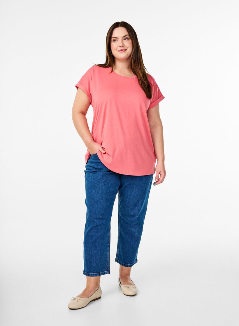 Kort&aelig;rmet t-shirt i bomuldsblanding, Lyser&oslash;d, Model image number 1
