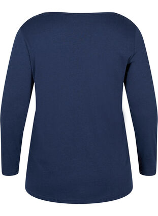 Langærmet bomulds bluse med mesh , Navy Blazer, Packshot image number 1