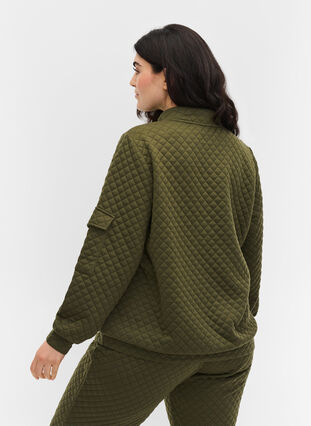 Quiltet sweatshirt med lynlås, Ivy Green, Model image number 1