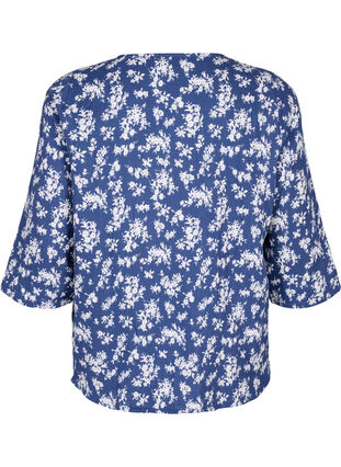 Blomstret natskjorte med 3/4 ærmer , V. Indigo Flower AOP, Packshot image number 1