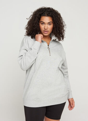 Meleret sweatshirt med lynlås, Light Grey Melange, Model image number 0