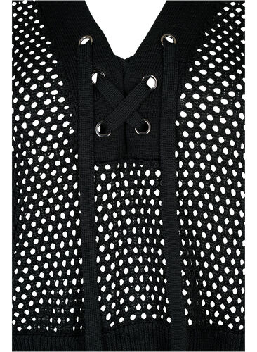 Strikbluse med hulmønster, Black, Packshot image number 2