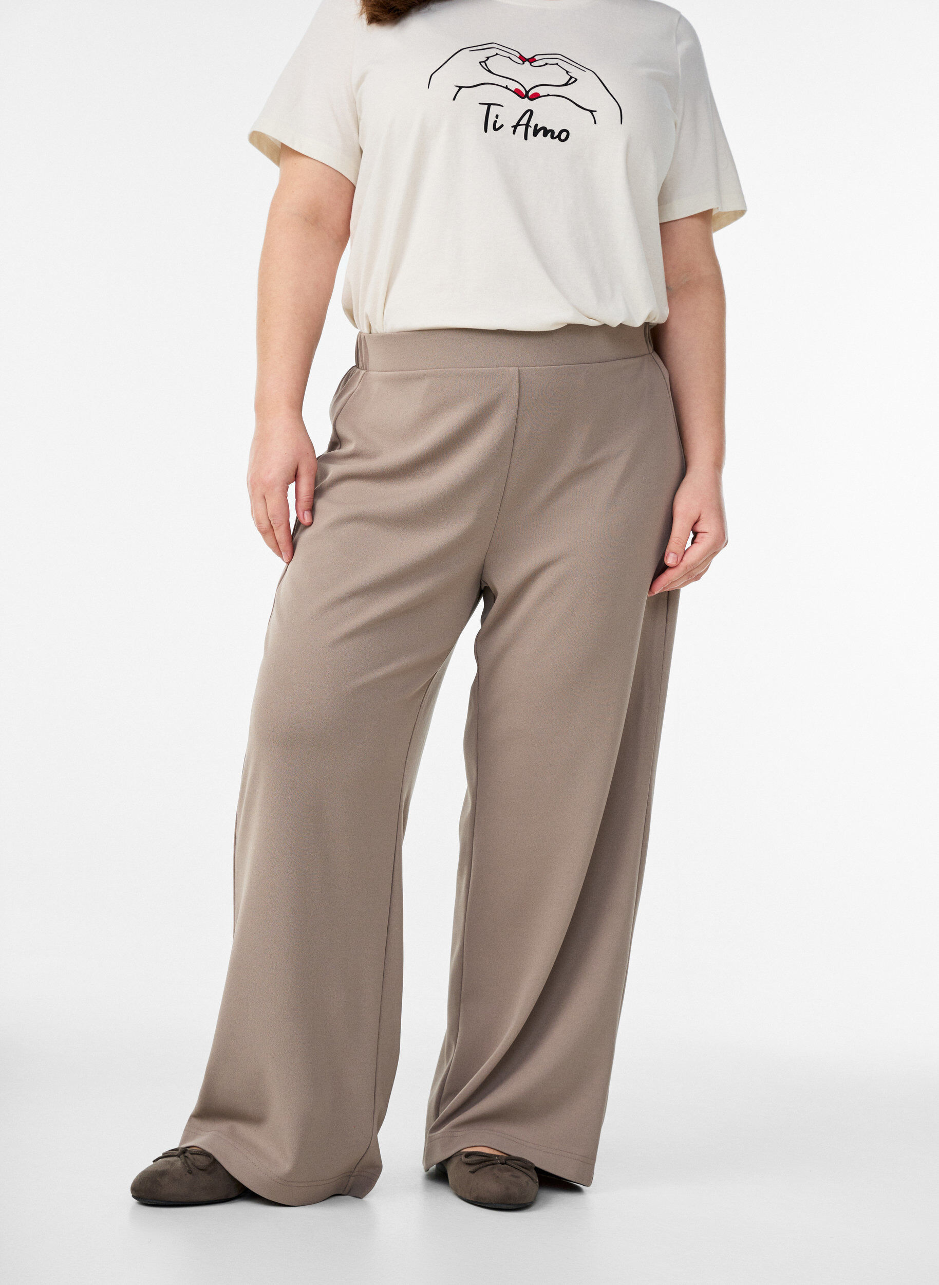 ZizziBukser med vide ben, Beige, Model image number 2