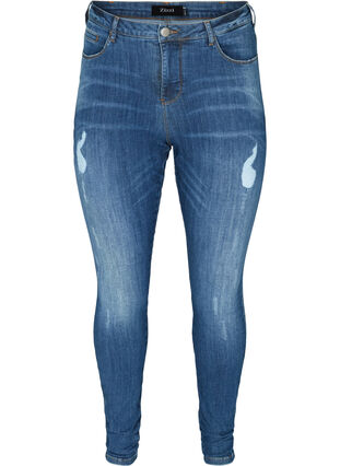 Amy jeans med slid detaljer, Blue denim, Packshot image number 0