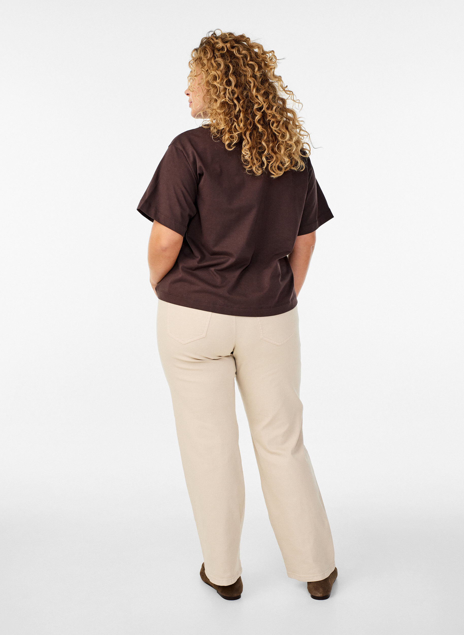 Zizzi Gemma jeans med h&oslash;j talje, Beige, Model image number 1