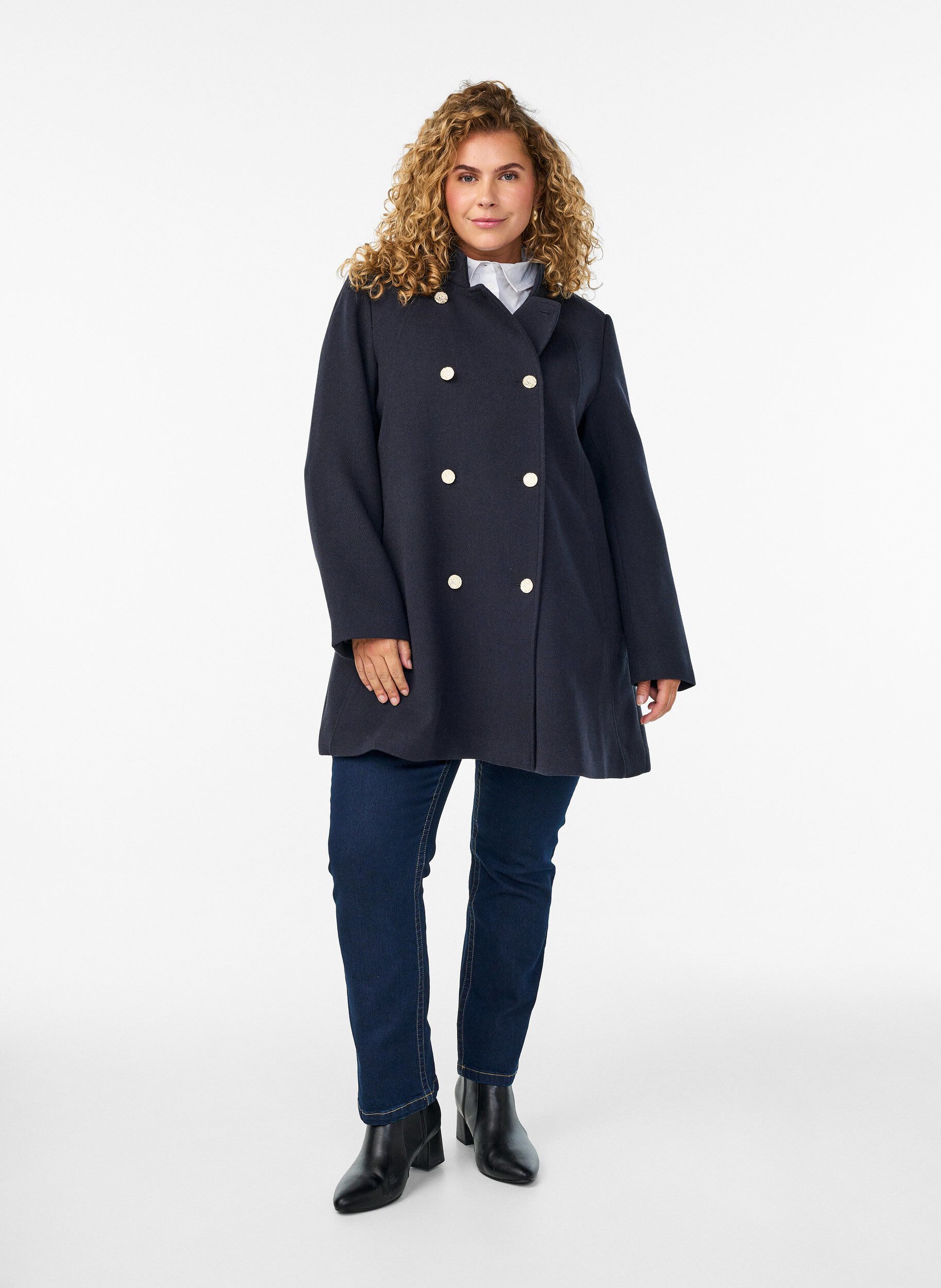 ZizziA-formet frakke med guldknapper, Bl&aring;, Model image number 1