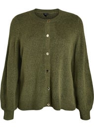 Cardigan i bl&oslash;d strik med guldfarvede knapper, Gr&oslash;n