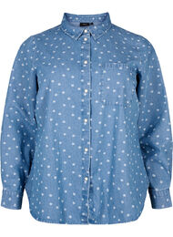 Blomstret denimskjorte med brystlomme, Light Blue w.Flowers