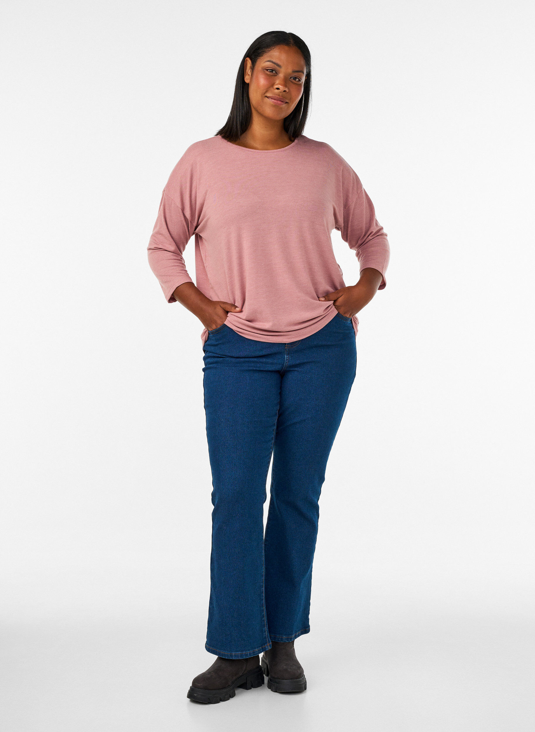 ZizziJerseybluse med 3/4 &aelig;rmer, Lyser&oslash;d, Model image number 1
