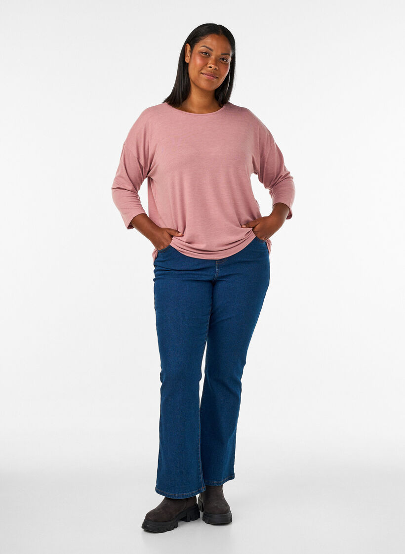 Jerseybluse med 3/4 &aelig;rmer, Lyser&oslash;d, Model image number 1