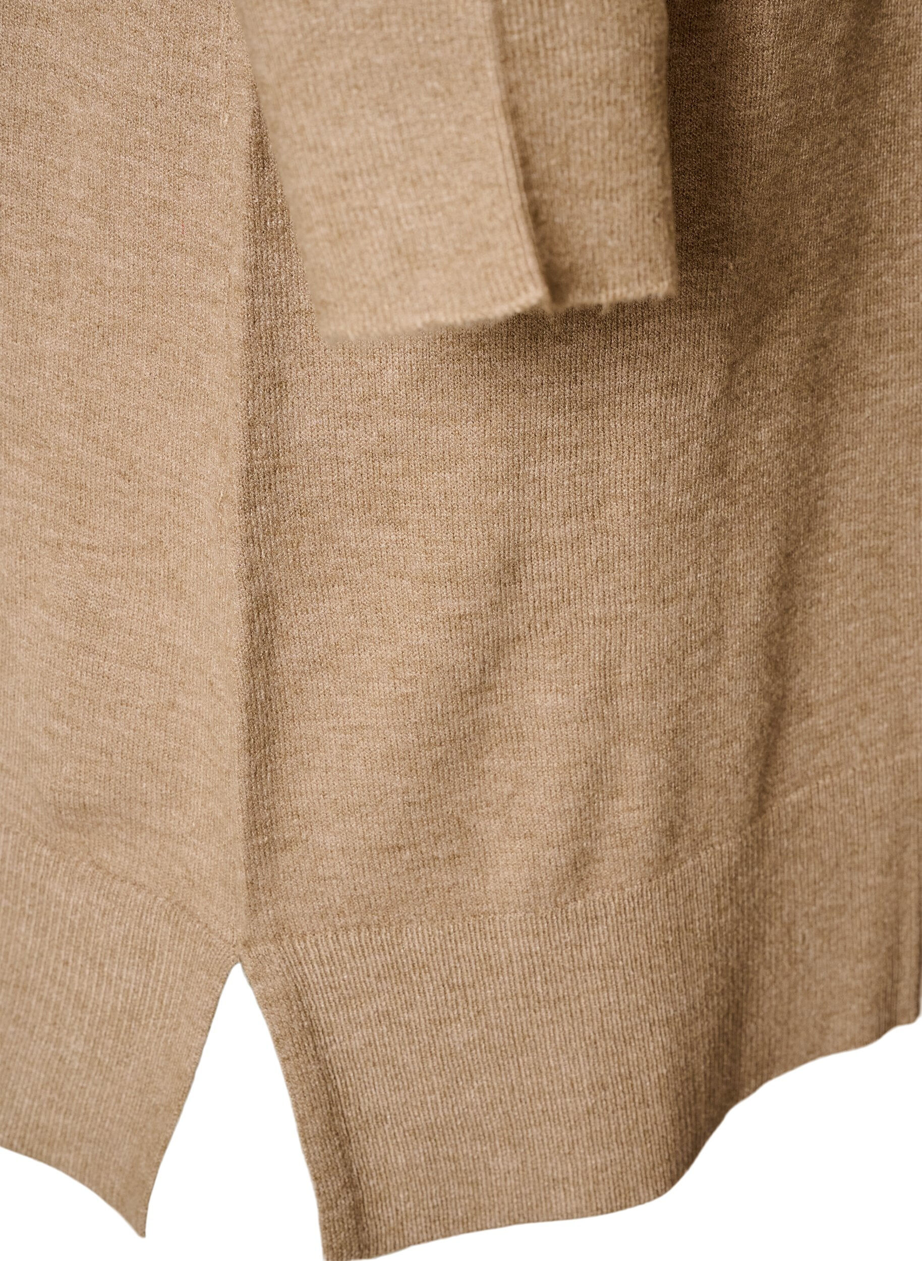 ZizziKort strikkjole med raglan&aelig;rmer og midters&oslash;m, Beige, Packshot image number 3