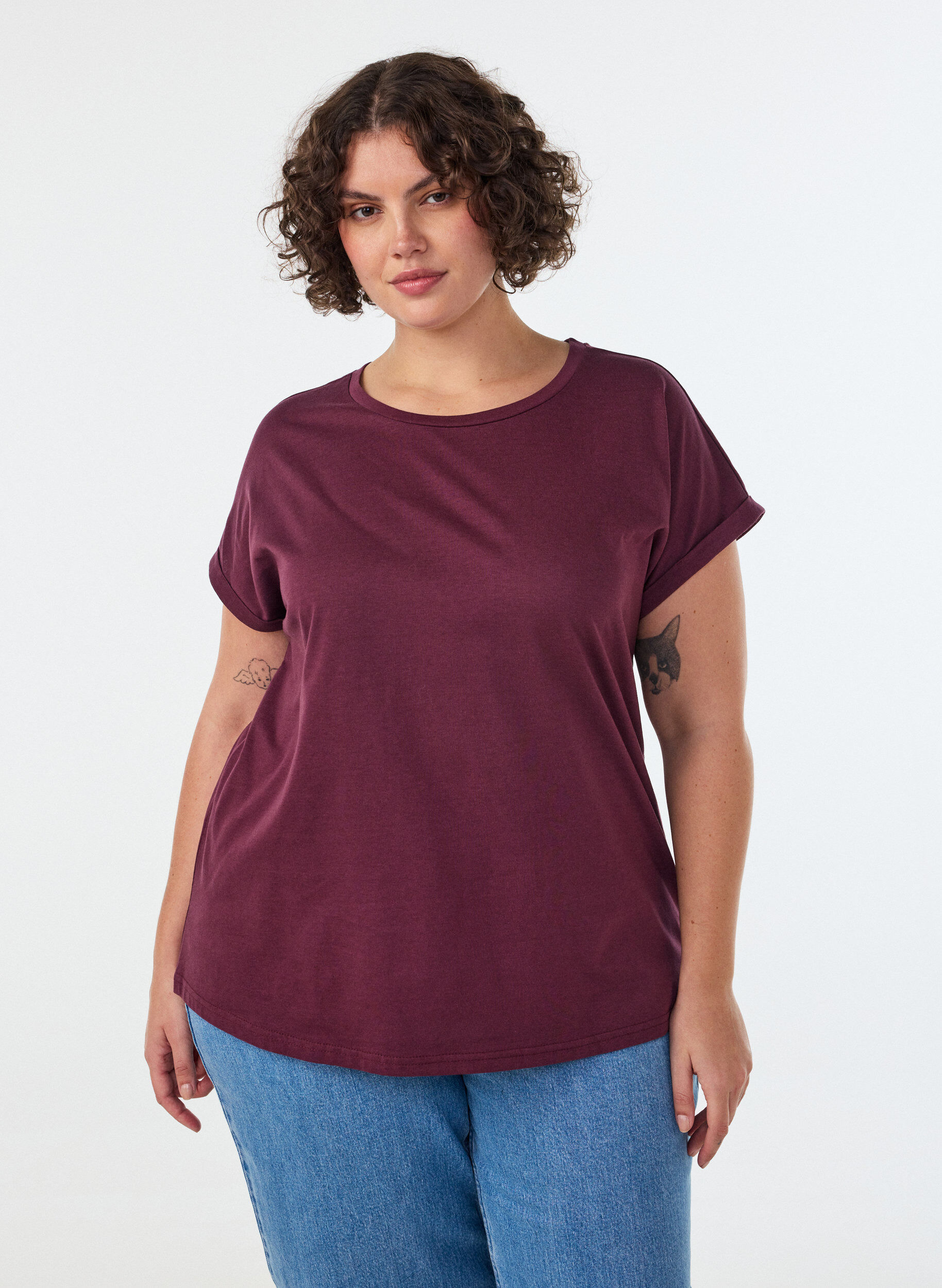 ZizziKort&aelig;rmet t-shirt i bomuldsblanding, R&oslash;d, Model image number 0
