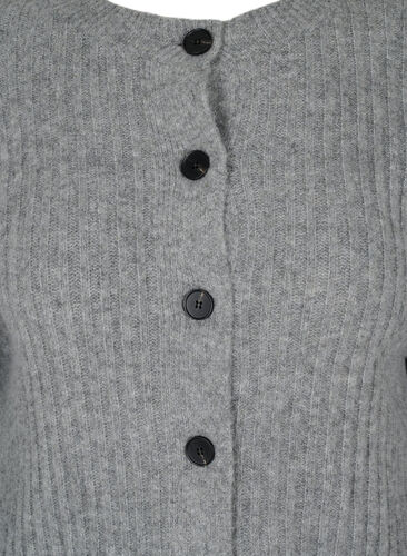 Ribstrikket cardigan med knapper, Medium Grey Melange, Packshot image number 2