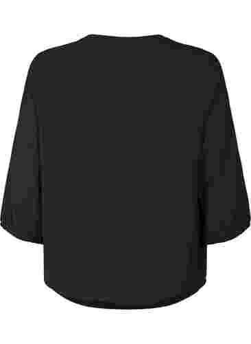 Bluse med smock og 3/4 ærmer, Black, Packshot image number 1