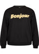 Sweatshirt med tekstmotiv i boucl&eacute;, Sort, Packshot image number 0