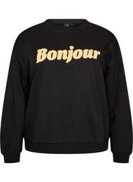 Sweatshirt med tekstmotiv i boucl&eacute;, Sort