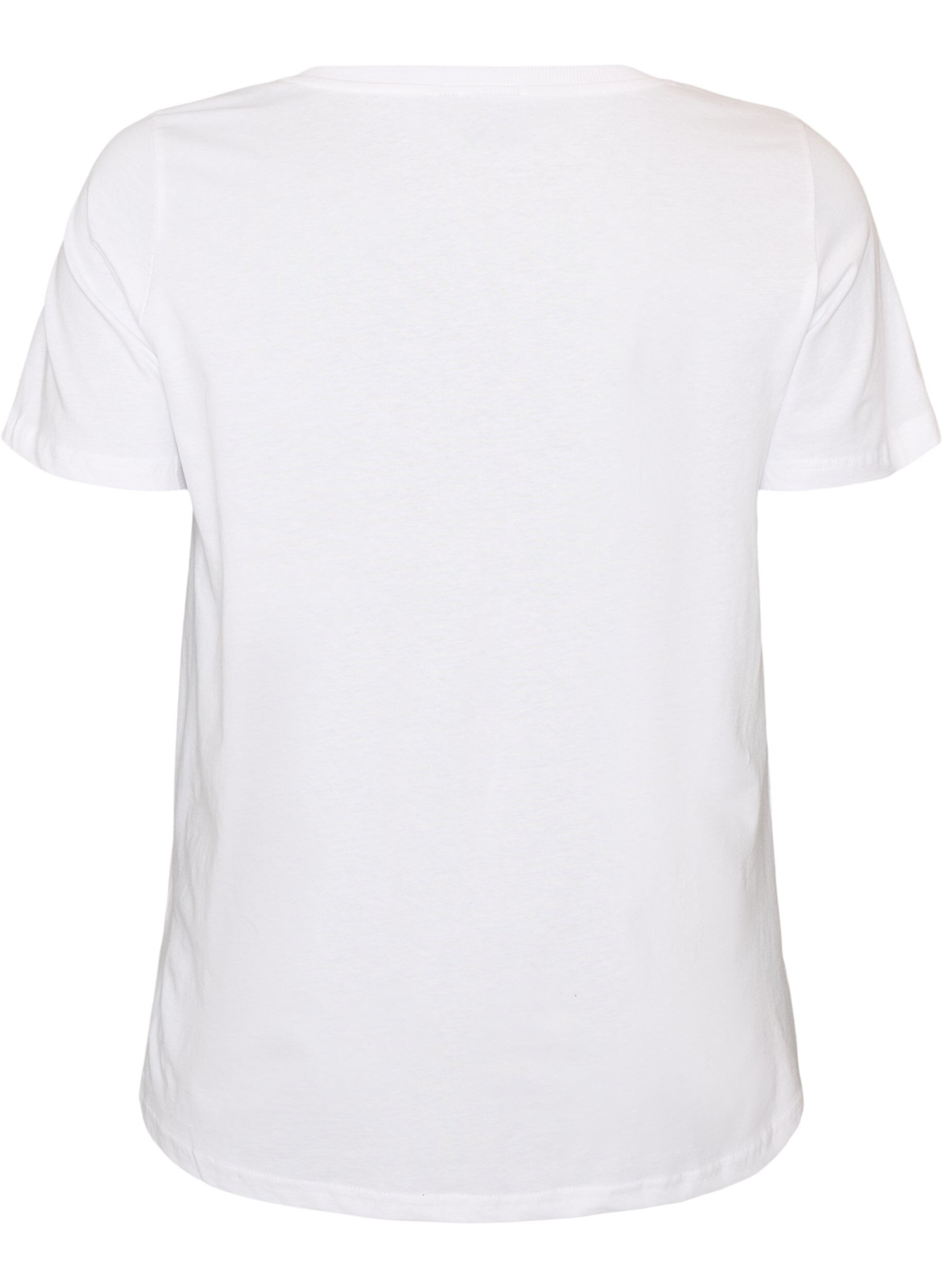ZizziT-shirt i bomuld med frontprint og V-hals, Hvid, Packshot image number 1