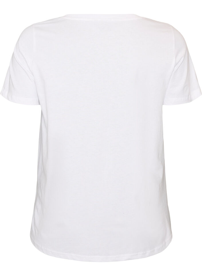 T-shirt i bomuld med frontprint og V-hals, Hvid, Packshot image number 1