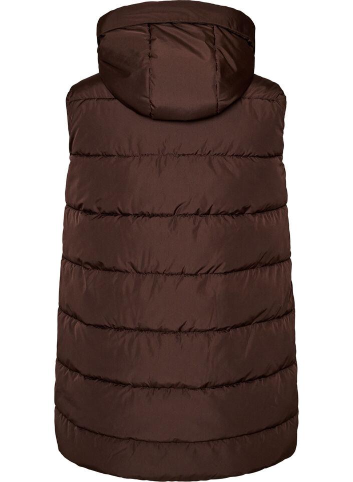 Lang vest med h&aelig;tte og lommer, Brun, Packshot image number 1