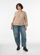 Cardigan med kabelstrik og perleknapper, Beige, Model image number 1