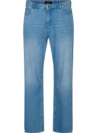 Straight fit jeans med rå kanter
