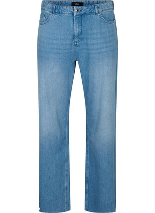 Straight fit jeans med rå kanter, Medium Blue, Packshot image number 0