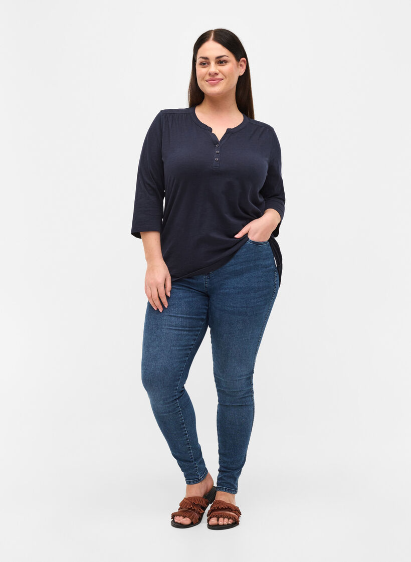 Bomuldsbluse med 3/4 ærmer, Night Sky, Model image number 2